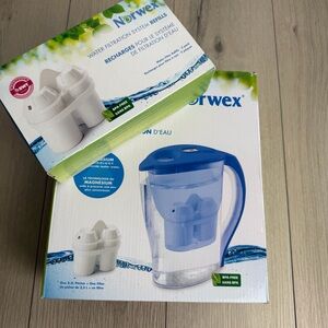 NEW Norwex Water Filtration System Filter Comfort Grip Pitcher & NEW Filter Pack